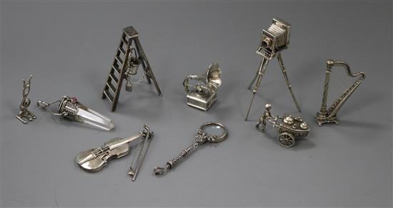 Eight assorted Italian and other white metal miniature items